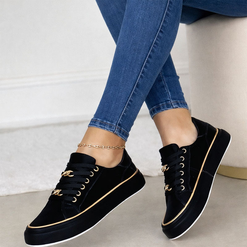 Aria Belmont Chain Platform Sneakers - Leather Statement Casual Shoes