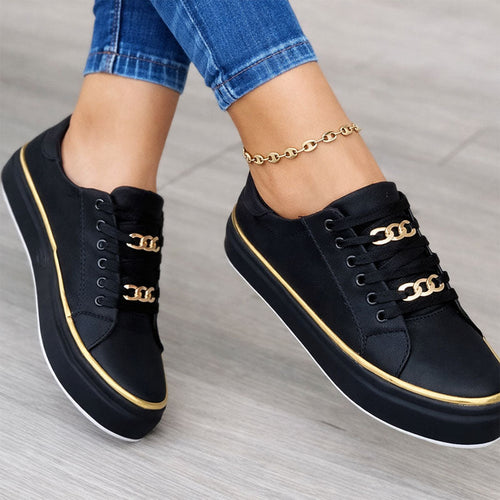 Aria Belmont Chain Platform Sneakers - Leather Statement Casual Shoes