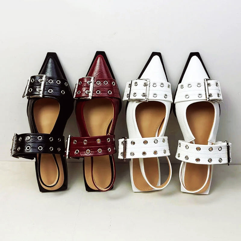 Vivienne Strapped Pointed Sandals – PU Leather Chunky Sandals for Women