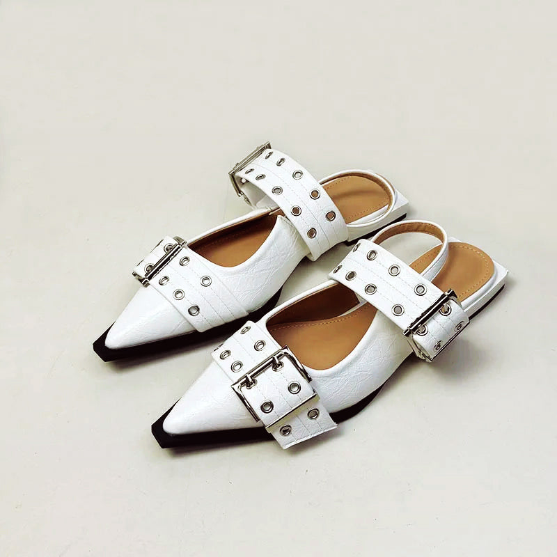 Vivienne Strapped Pointed Sandals – PU Leather Chunky Sandals for Women