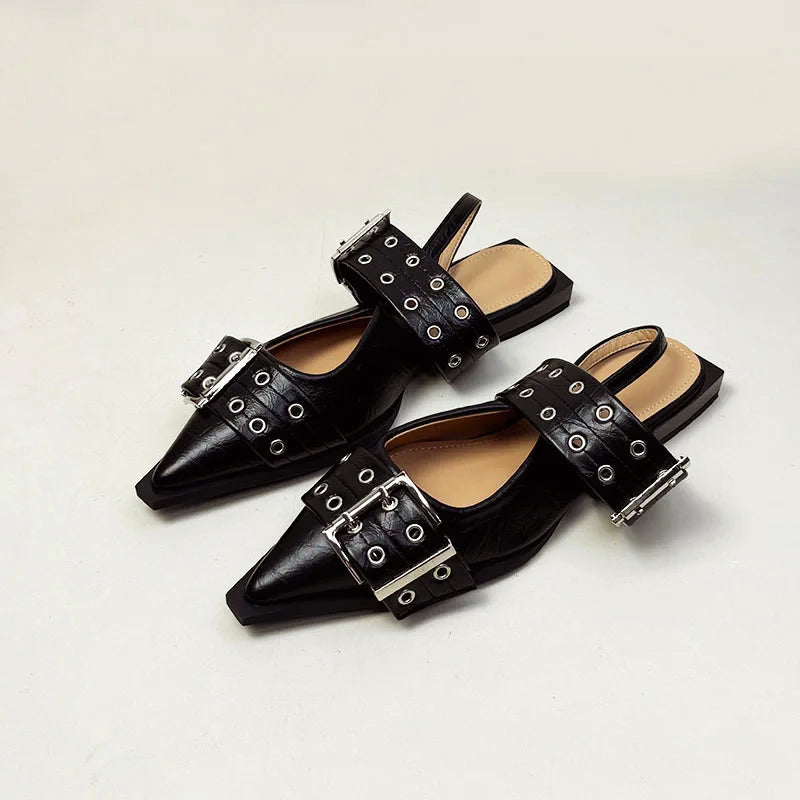 Vivienne Strapped Pointed Sandals – PU Leather Chunky Sandals for Women