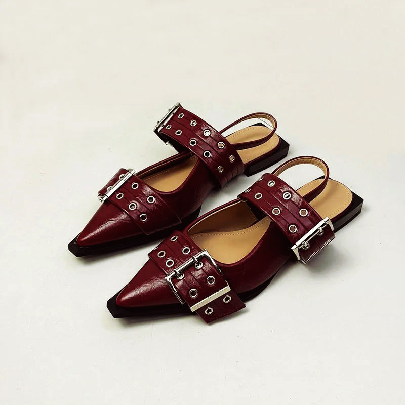 Vivienne Strapped Pointed Sandals – PU Leather Chunky Sandals for Women