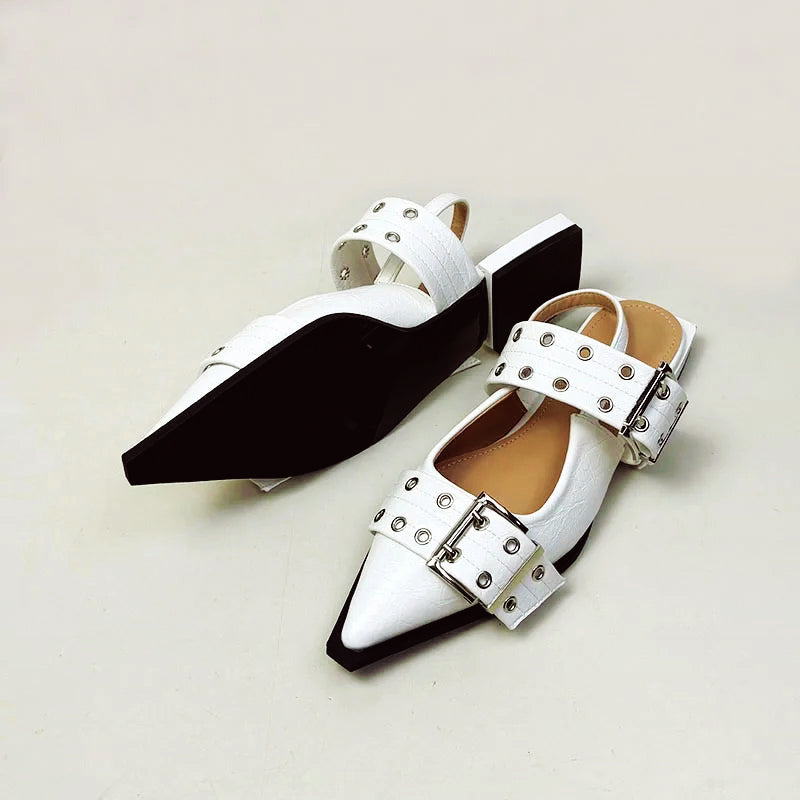 Vivienne Strapped Pointed Sandals – PU Leather Chunky Sandals for Women