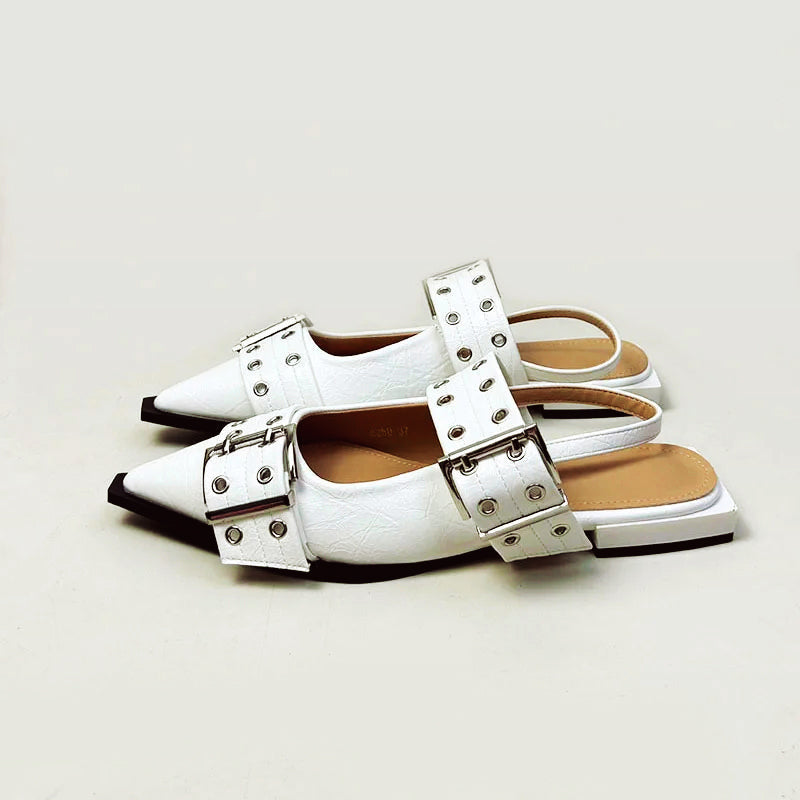 Vivienne Strapped Pointed Sandals – PU Leather Chunky Sandals for Women