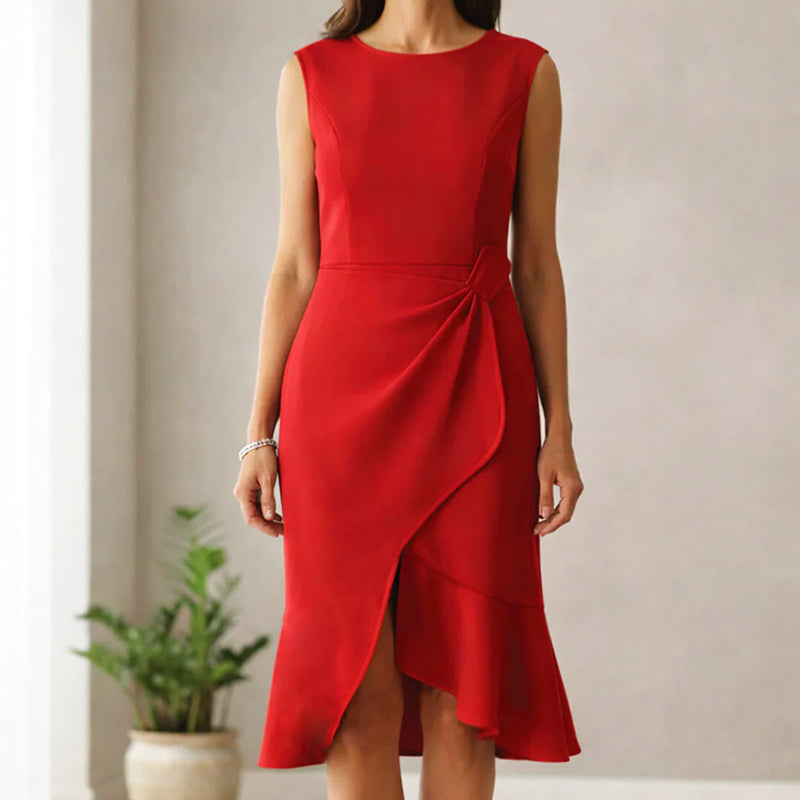 Ashley Premium Stretch Cocktail Dress – Elegant Sleeveless Fit Midi Dress