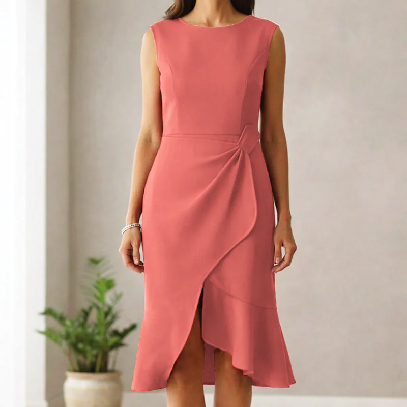 Ashley Premium Stretch Cocktail Dress – Elegant Sleeveless Fit Midi Dress