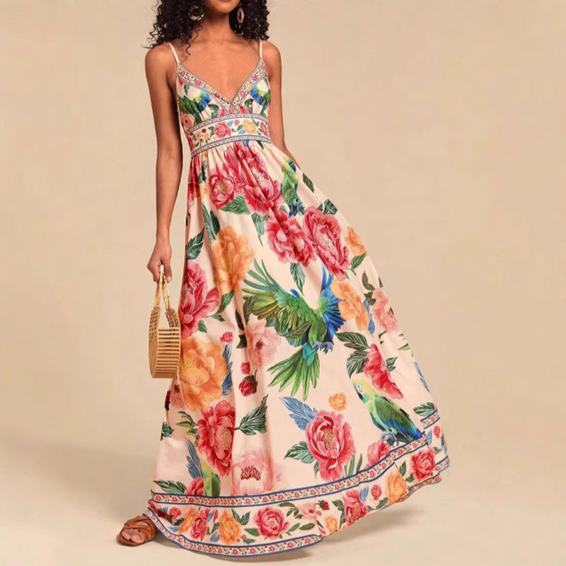 Vibrant Floral Maxi Dress – Lightweight Polyester with Flattering A-Line Fit 0