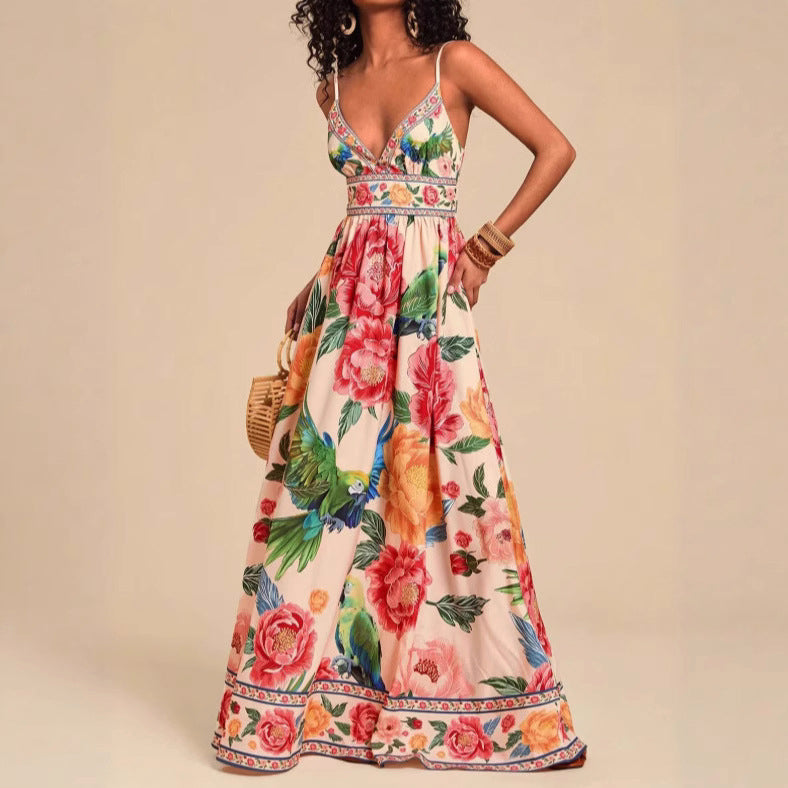Vibrant Floral Maxi Dress – Lightweight Polyester with Flattering A-Line Fit 1