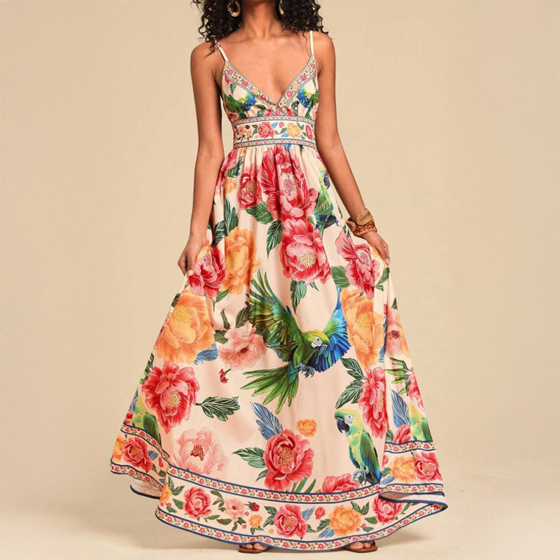 Vibrant Floral Maxi Dress – Lightweight Polyester with Flattering A-Line Fit 2