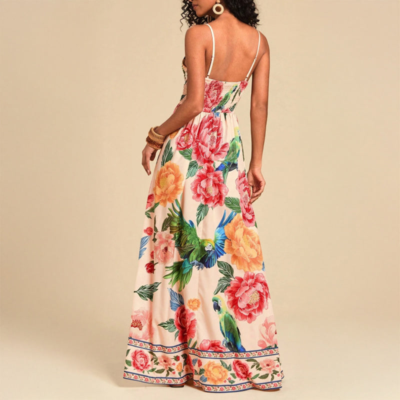 Vibrant Floral Maxi Dress – Lightweight Polyester with Flattering A-Line Fit 4