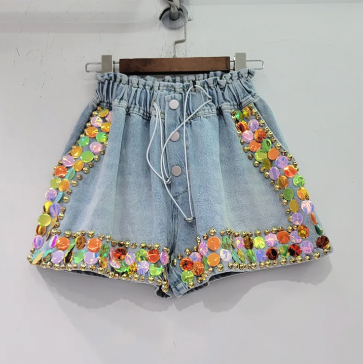 Vibrant Sequin Womens Shorts – Relaxed Fit for Night Out & Parties 0