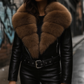 Rosa Women’s Vegan Leather Jacket – Faux Fox Fur Collar & Cropped Fit