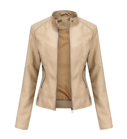 Yssa Women’s Leather Jacket – PU Leather with Mandarin Collar