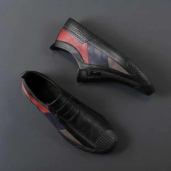 Jenson Men’s Leather Sneakers – Colorblock Dual-Zip Comfort Design