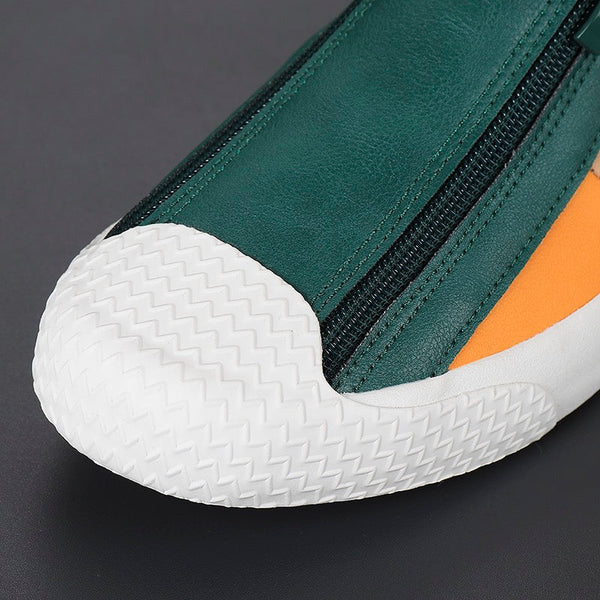 Jenson Men’s Leather Sneakers – Colorblock Dual-Zip Comfort Design