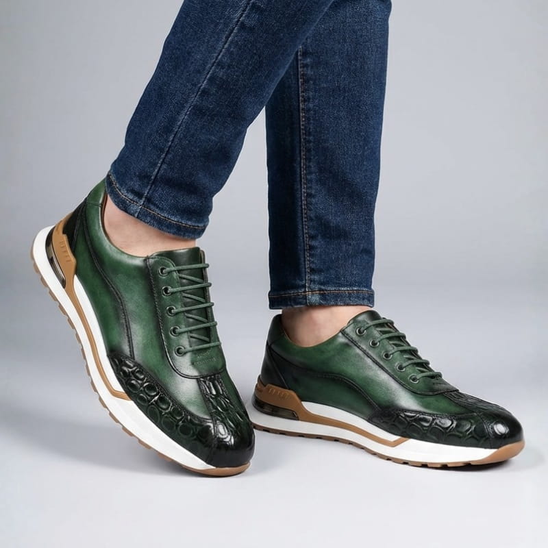 Alexander Crocodile-Pattern Men’s Leather Sneakers