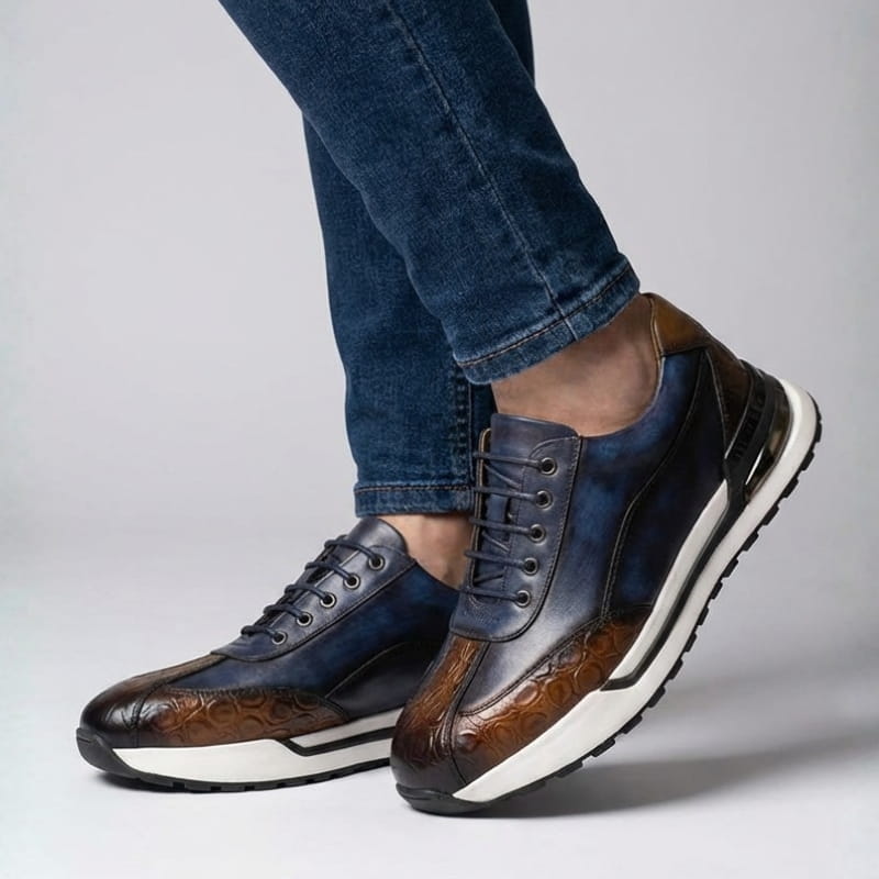 Alexander Crocodile-Pattern Men’s Leather Sneakers