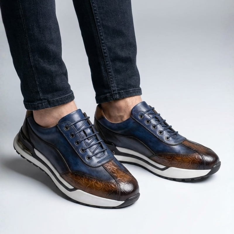 Alexander Crocodile-Pattern Men’s Leather Sneakers