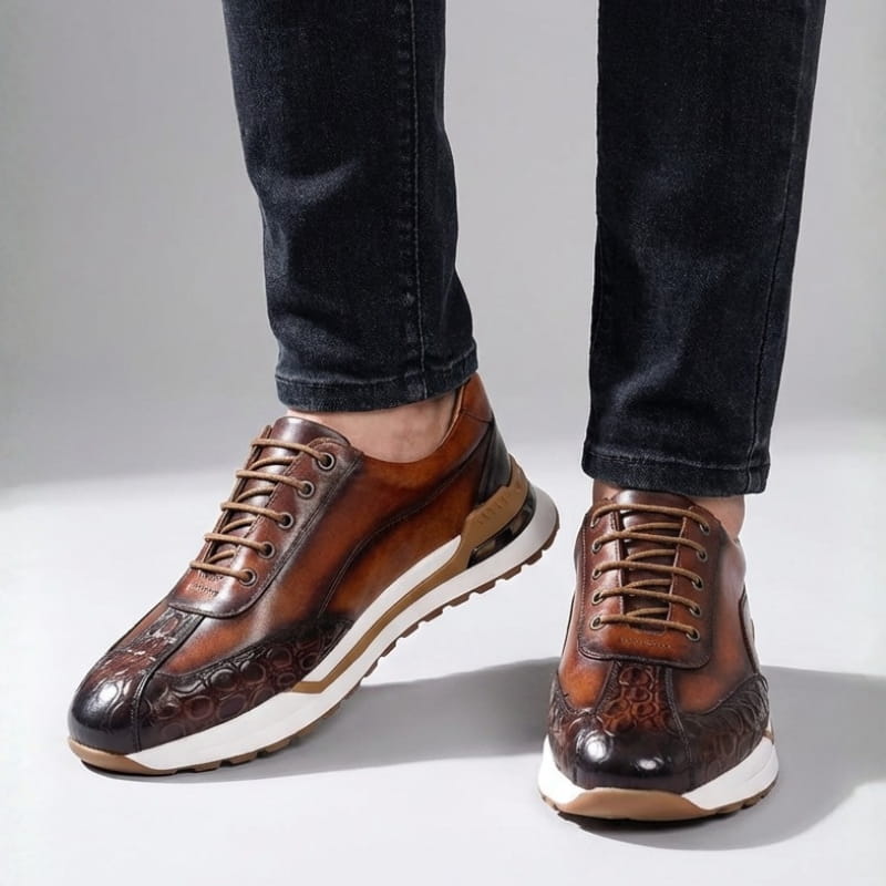 Alexander Crocodile-Pattern Men’s Leather Sneakers
