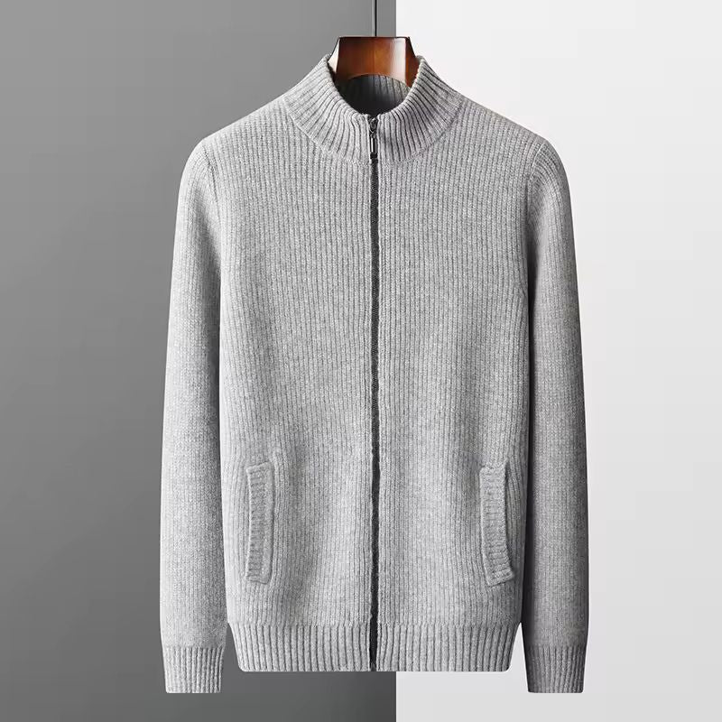 William Men’s Zip Up Cardigan – Merino Wool Knit Sweater