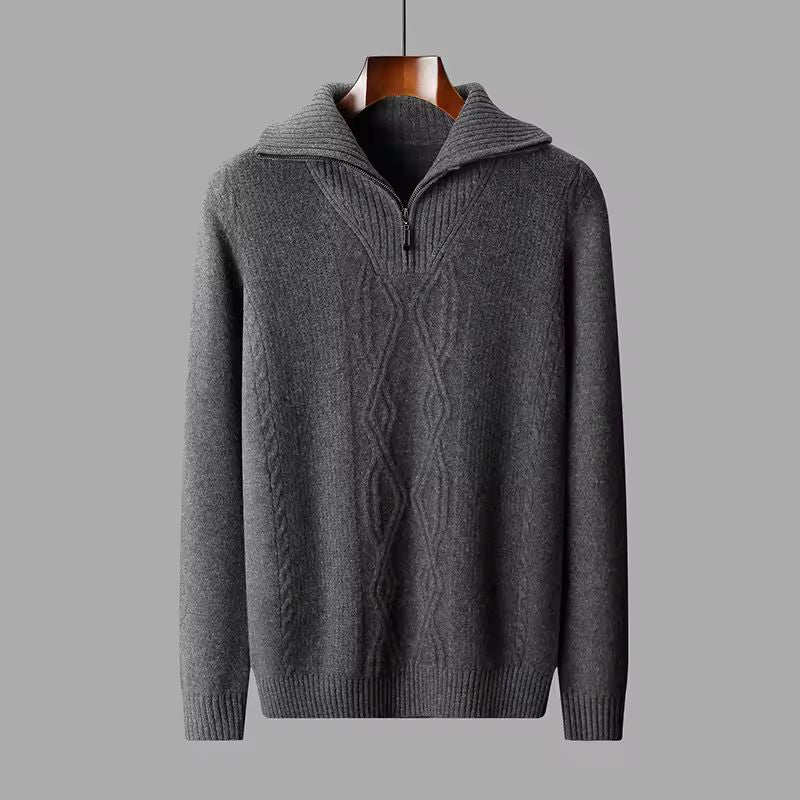 Robert Men’s Half Zip Sweater – Merino Wool Pullover with Stand Collar