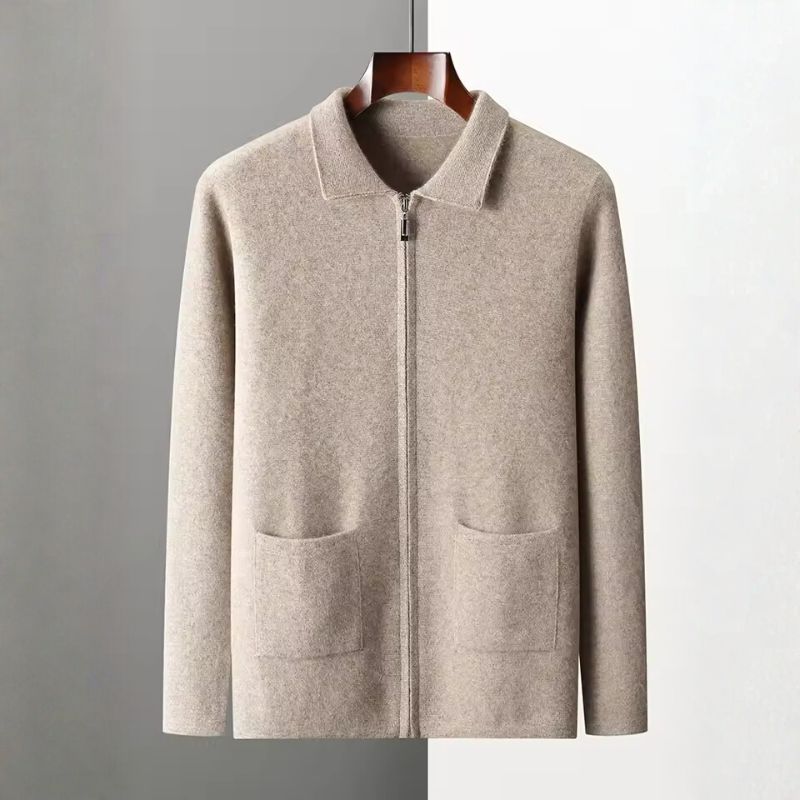 Lucas Men’s Cashmere Cardigan – Polo Collar Zip-Up Knit Cardigan