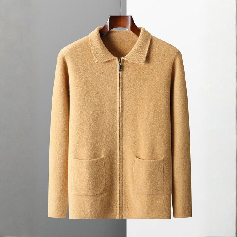 Lucas Men’s Cashmere Cardigan – Polo Collar Zip-Up Knit Cardigan