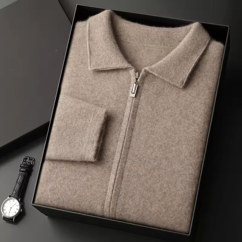 Lucas Men’s Cashmere Cardigan – Polo Collar Zip-Up Knit Cardigan