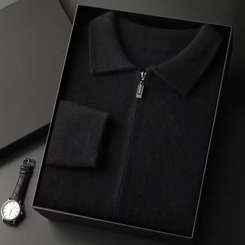 Lucas Men’s Cashmere Cardigan – Polo Collar Zip-Up Knit Cardigan