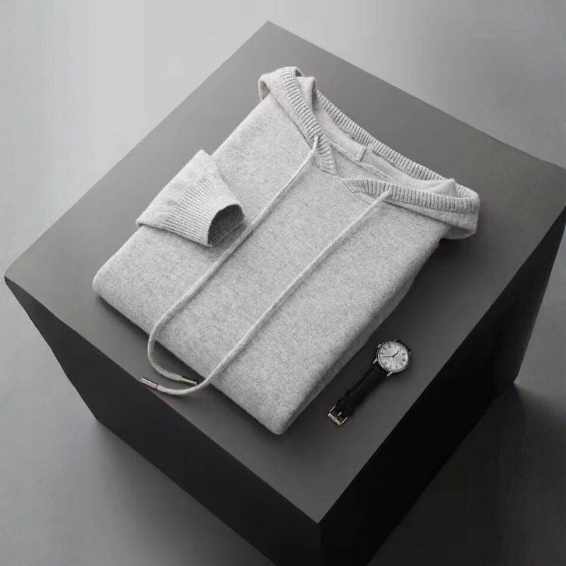 David Men’s Hoodie Pullover – Soft Wool Cashmere Knit Sweater