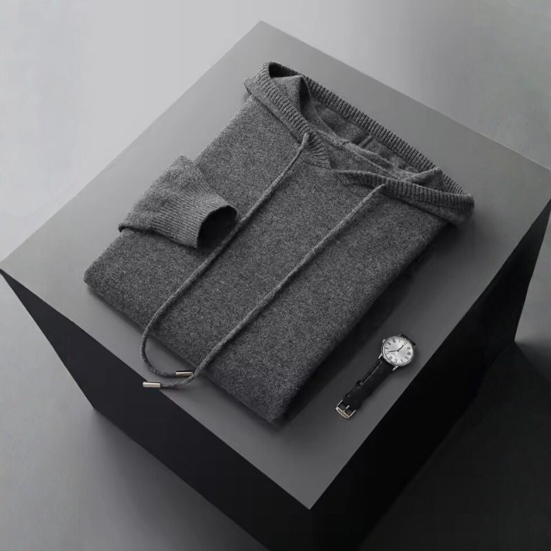 David Men’s Hoodie Pullover – Soft Wool Cashmere Knit Sweater