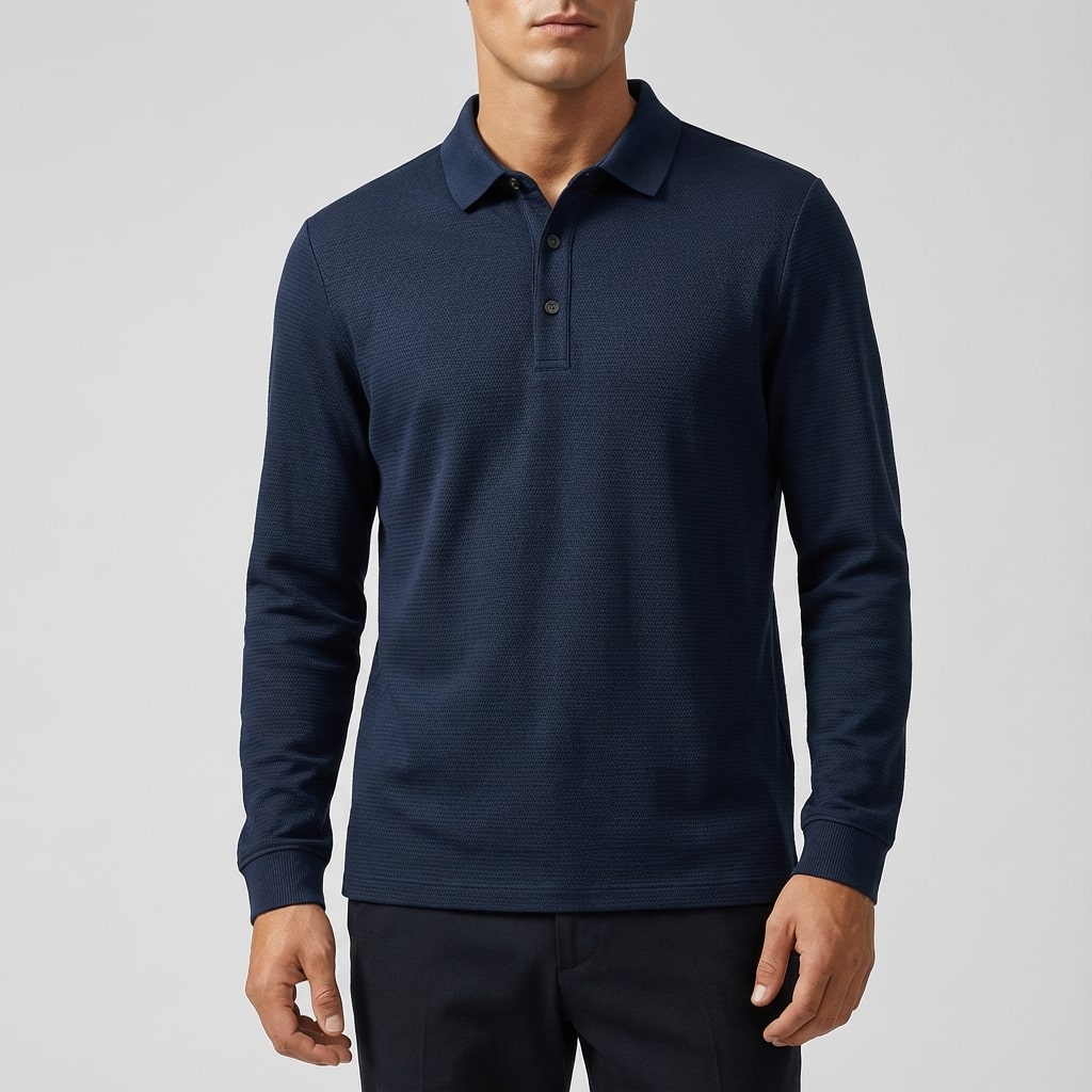 Northwood Men’s Long Sleeve Polo – Soft Woven Fabric with Structured Collar