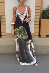 Leona Ink Maxi Dress – Artistic Print Dress with Light Draping for Summer