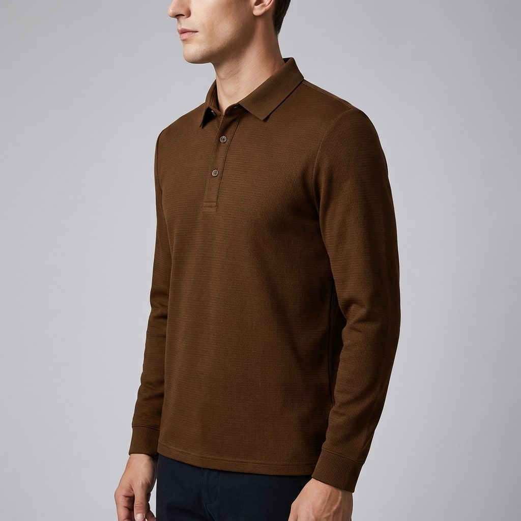 Northwood Men’s Long Sleeve Polo – Soft Woven Fabric with Structured Collar