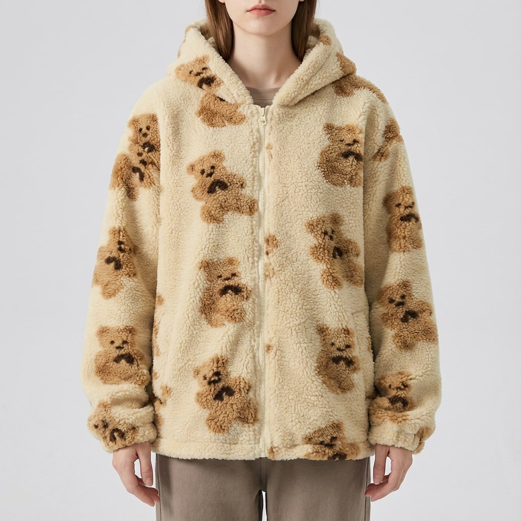 Maine Women’s Sherpa Jacket – Oversized Fleece Hooded Teddy Jacket with Full Zip