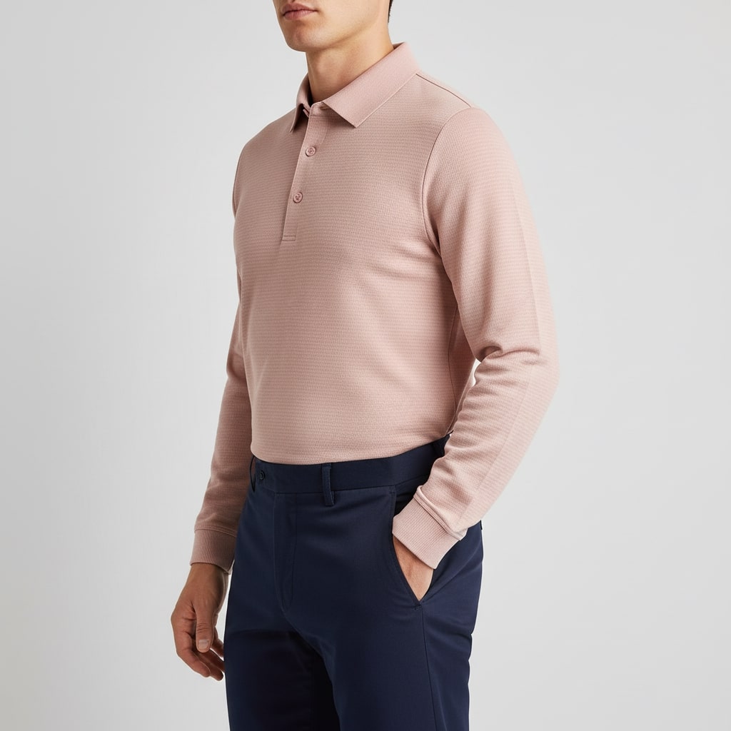 Northwood Men’s Long Sleeve Polo – Soft Woven Fabric with Structured Collar