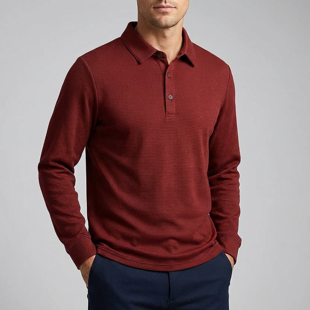 Northwood Men’s Long Sleeve Polo – Soft Woven Fabric with Structured Collar