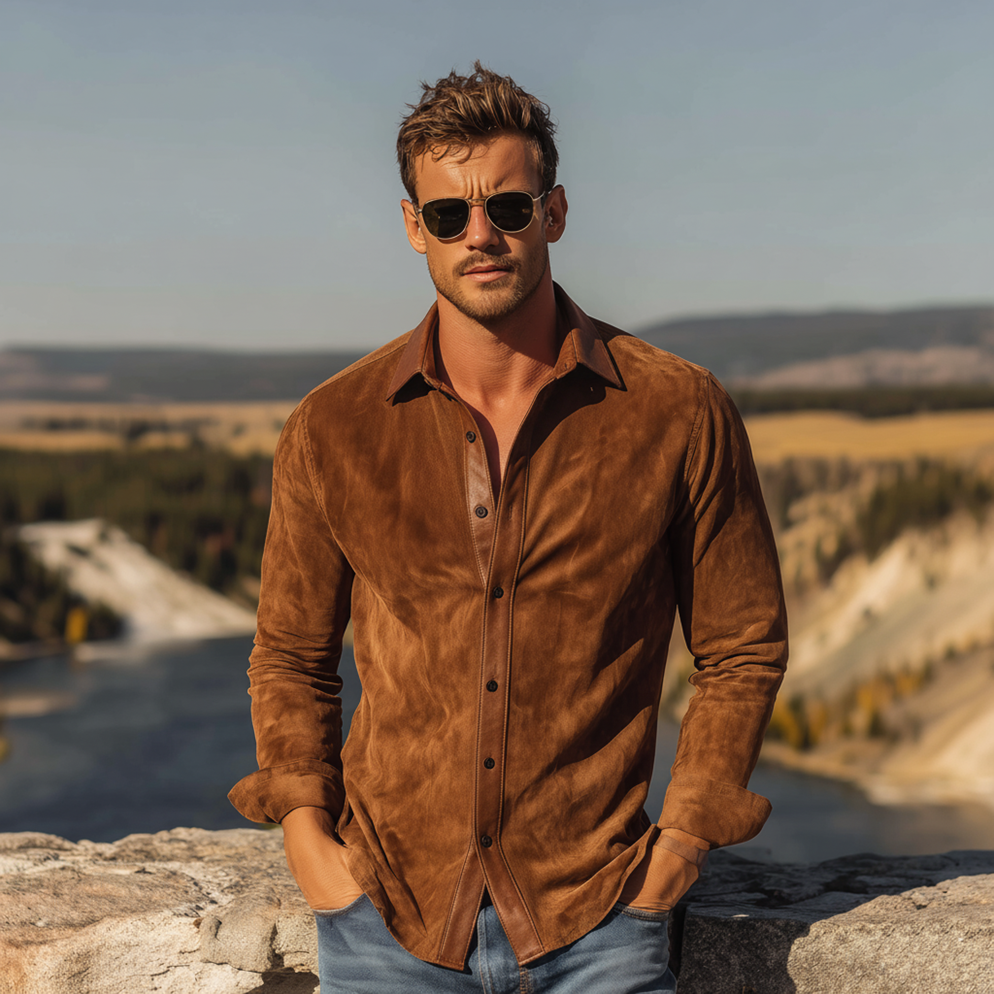 Caleb Men’s Shirt –  Suede Leather Design