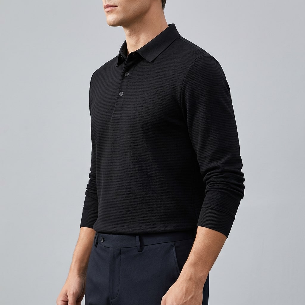 Northwood Men’s Long Sleeve Polo – Soft Woven Fabric with Structured Collar