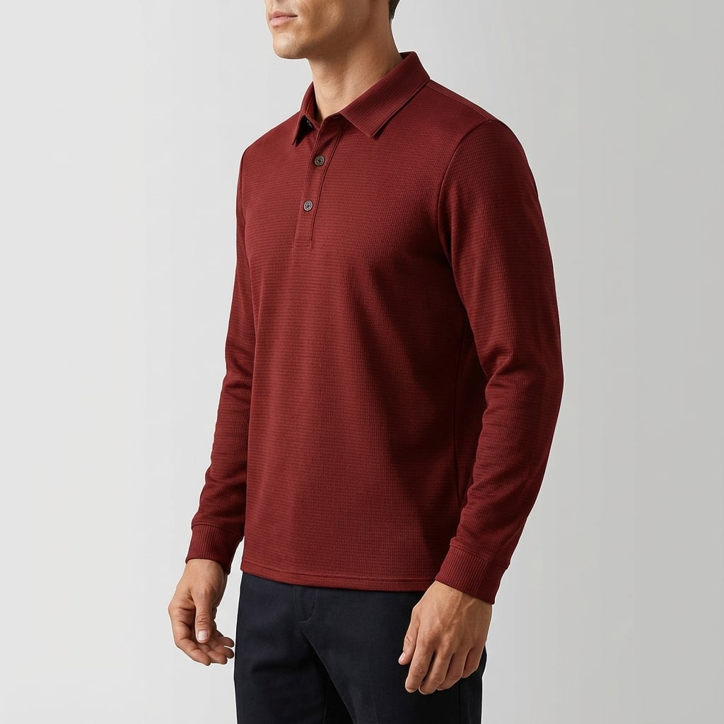 Northwood Men’s Long Sleeve Polo – Soft Woven Fabric with Structured Collar