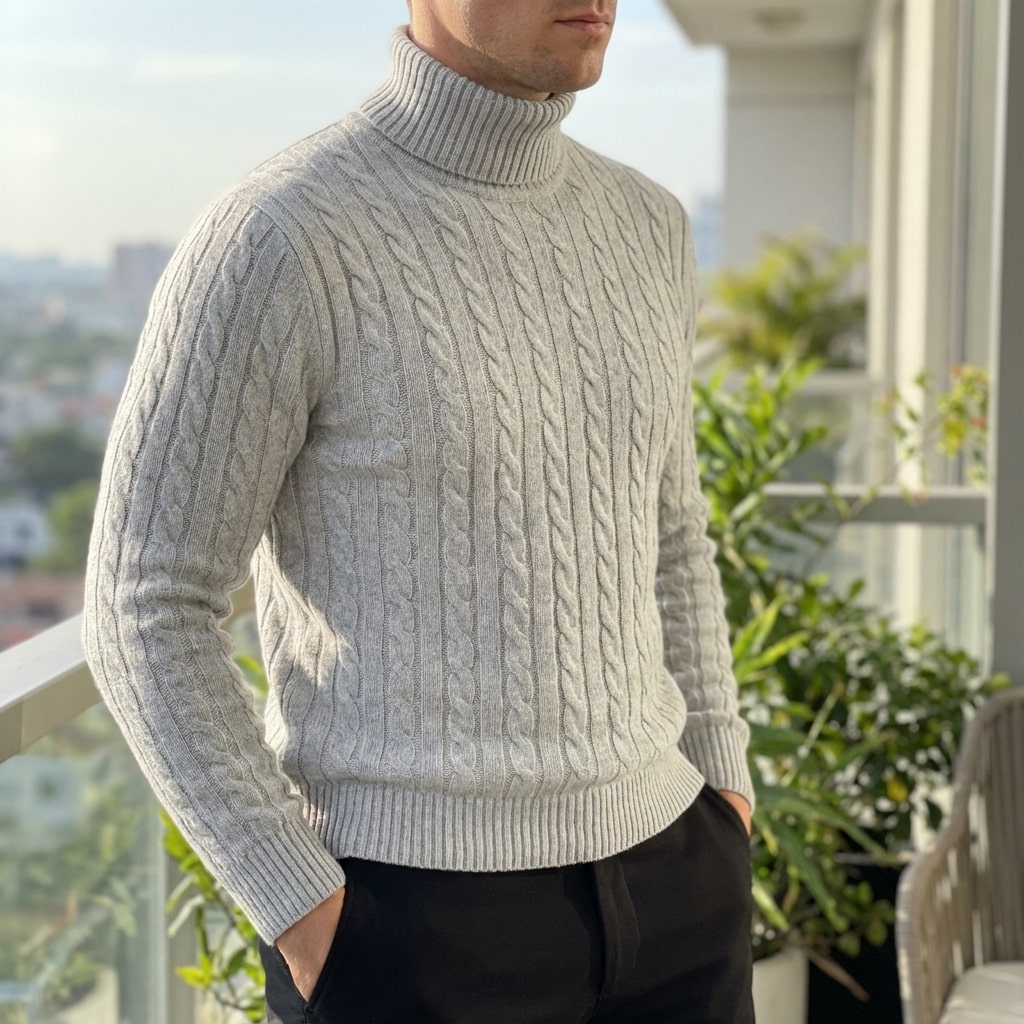Arthur Men’s Turtleneck Sweater – Cable Knit Jumper