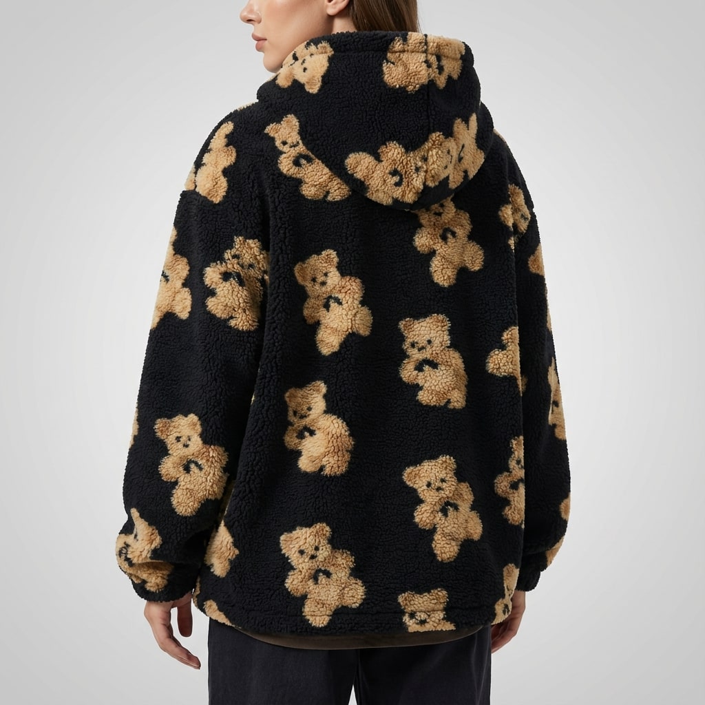 Maine Women’s Sherpa Jacket – Oversized Fleece Hooded Teddy Jacket with Full Zip