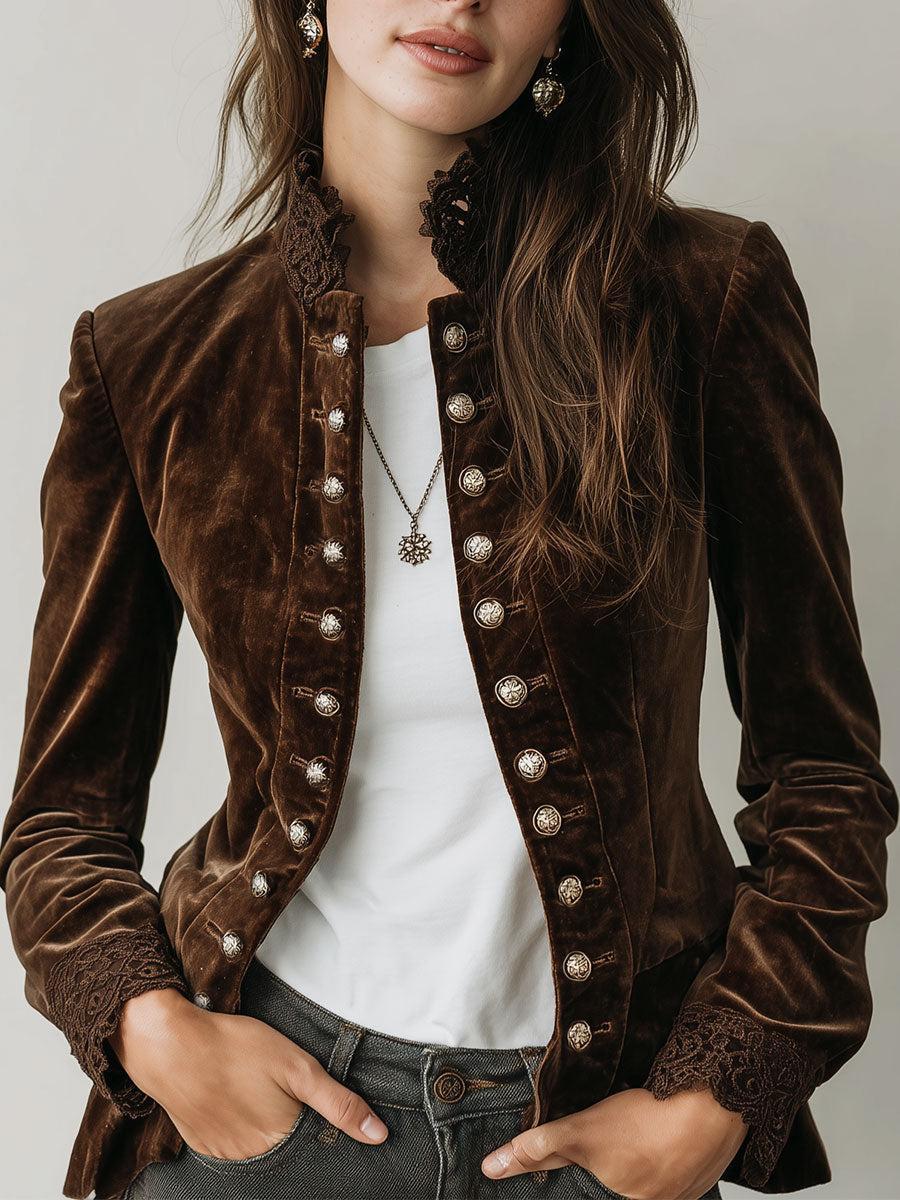 Melany Women’s Blazer Jacket – Suede Mock Neck Long Sleeve