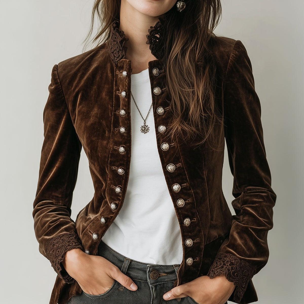 Melany Women’s Blazer Jacket – Suede Mock Neck Long Sleeve