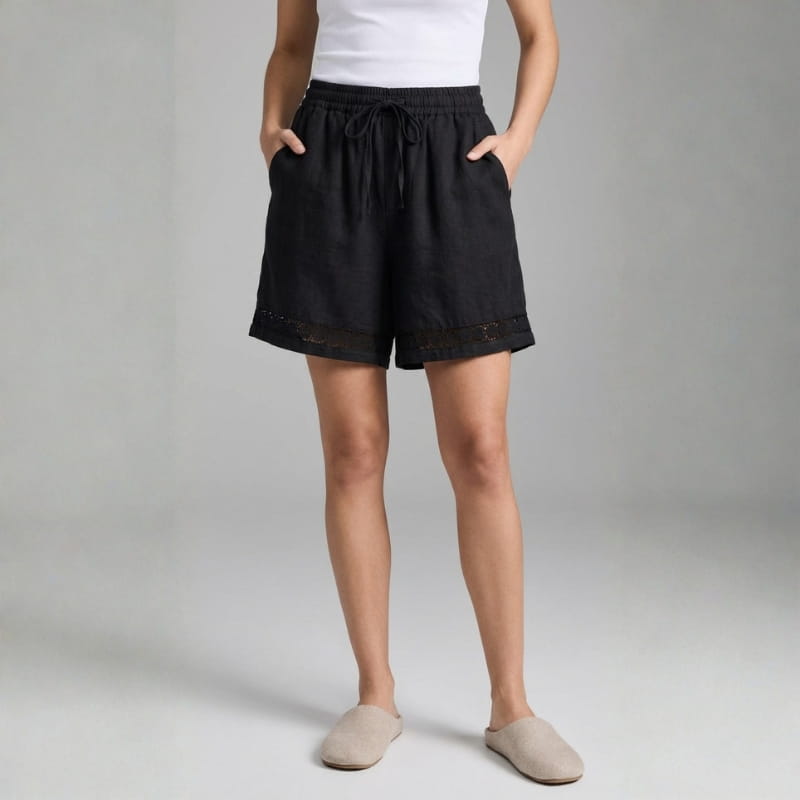 Arlena Lace Trim Cotton Shorts – Soft Casual Summer Lounge Shorts