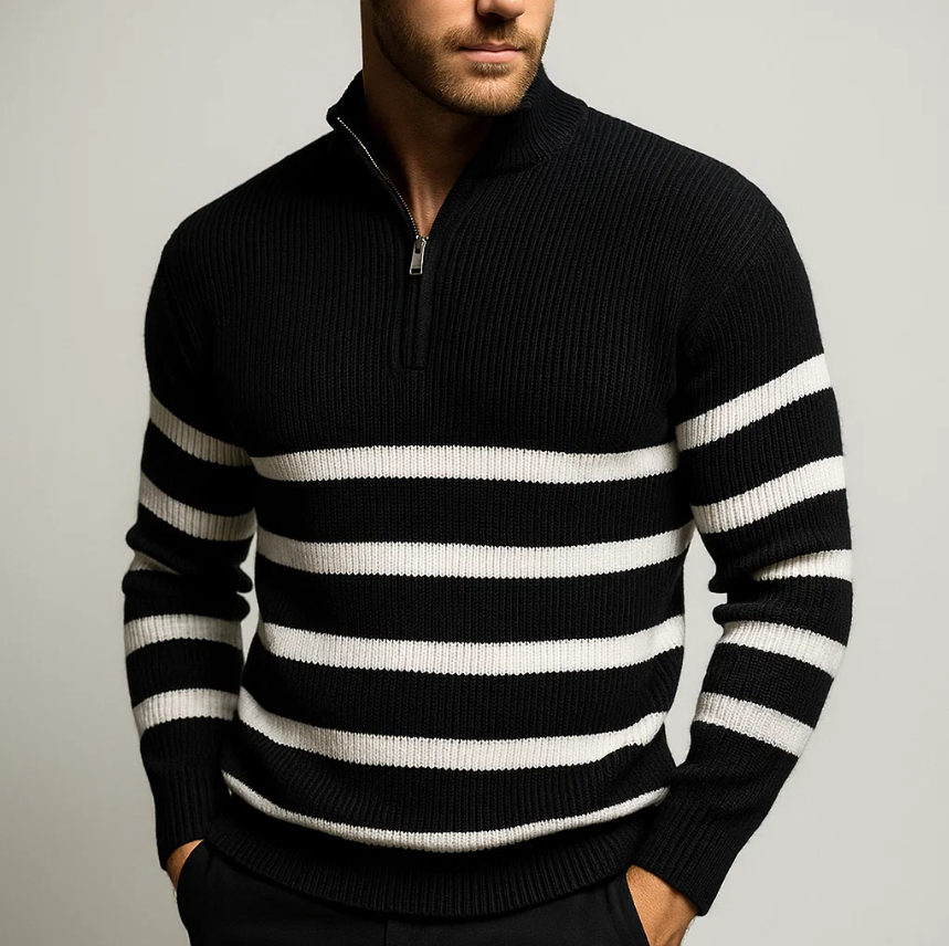 Richmond Men’s Half Zip Sweater – Ribbed Knit Striped Pullover