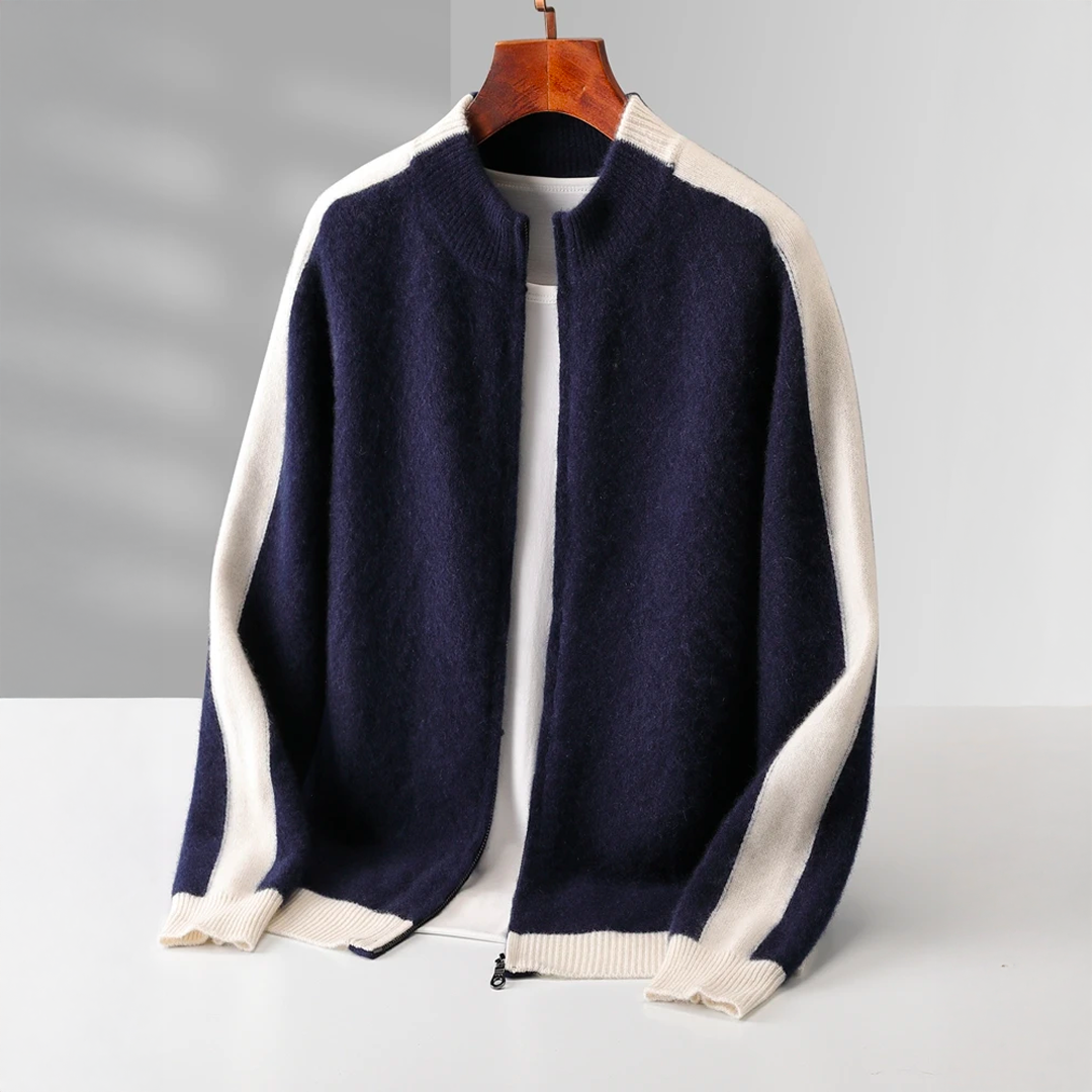 Elly Men’s Cashmere Jacket – Lightweight Zip-Up with Contrast Sleeve Detail