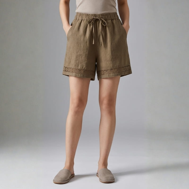 Arlena Lace Trim Cotton Shorts – Soft Casual Summer Lounge Shorts