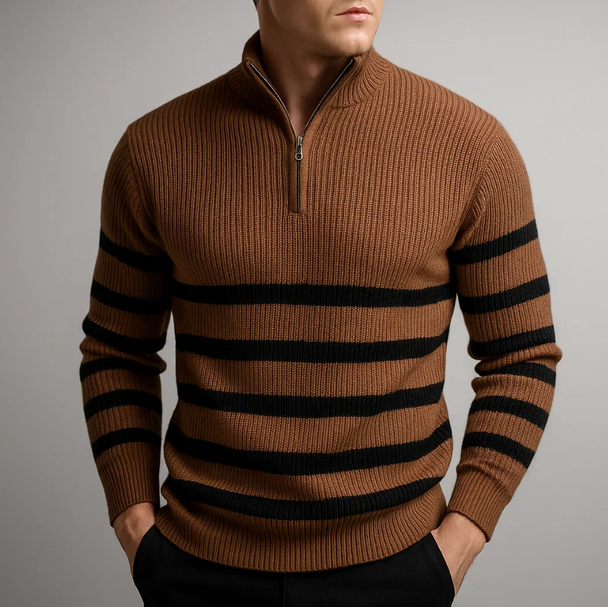Richmond Men’s Half Zip Sweater – Ribbed Knit Striped Pullover