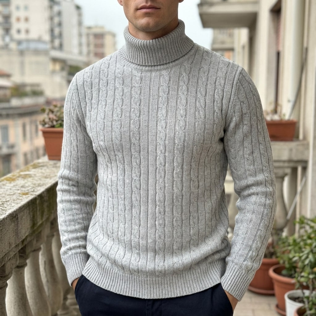 Arthur Men’s Turtleneck Sweater – Cable Knit Jumper